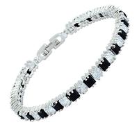 RIZILIA Ice Cube Coupe de Princesse Simulated Black Onyx CZ 18K Or Blanc plaqué Bracelet de Tennis, 18cm / 7inch
