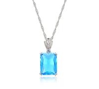 RIZILIA ICON Aigue-Marine CZ 18K Or Blanc Plaqué Collier Femme | Pierre de Naissance Mars, Rectangulaire Zircone Solitaire Pendentif, Chaîne 45cm+5cm, Hypoallergénique Coffret Cadeau