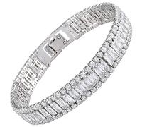 RIZILIA Iconic Bracelet rivière plaqué or blanc 18 carats avec triple rangée de zircons cubiques blancs 2 mm x 4 mm 17,8 cm, Métal, Topaze blanche synthétique
