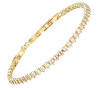RIZILIA Not-Your-Basic Bracelet de tennis minimaliste à déclaration pour femme - Rond/marquise/princesse - Zircon multicolore plaqué or 14 carats - Base de 16,5 cm avec rallonge de 17,8 à 19 cm