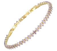 RIZILIA Not-Your-Basic Bracelet de tennis minimaliste à déclaration pour femme - Rond/marquise/princesse - Zircon multicolore plaqué or 14 carats - Base de 16,5 cm avec rallonge de 17,8 à 19 cm