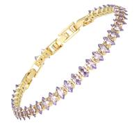 RIZILIA Not-Your-Basic Bracelet de tennis minimaliste à déclaration pour femme - Rond/marquise/princesse - Zircon multicolore plaqué or 14 carats - Base de 16,5 cm avec rallonge de 17,8 à 19 cm