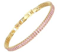 RIZILIA Not-Your-Basic Bracelet de tennis minimaliste à déclaration pour femme - Rond/marquise/princesse - Zircon multicolore plaqué or 14 carats - Base de 16,5 cm avec rallonge de 17,8 à 19 cm