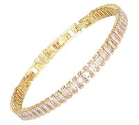 RIZILIA Not-Your-Basic Bracelet de tennis minimaliste à déclaration pour femme - Rond/marquise/princesse - Zircon multicolore plaqué or 14 carats - Base de 16,5 cm avec rallonge de 17,8 à 19 cm