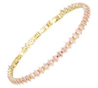 RIZILIA Not-Your-Basic Bracelet de tennis minimaliste à déclaration pour femme - Rond/marquise/princesse - Zircon multicolore plaqué or 14 carats - Base de 16,5 cm avec rallonge de 17,8 à 19 cm