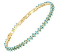 RIZILIA Not-Your-Basic Bracelet de tennis minimaliste à déclaration pour femme - Rond/marquise/princesse - Zircon multicolore plaqué or 14 carats - Base de 16,5 cm avec rallonge de 17,8 à 19 cm