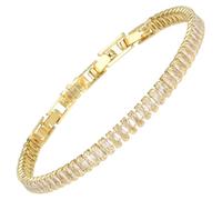 RIZILIA Not-Your-Basic Bracelet de tennis minimaliste à déclaration pour femme - Rond/marquise/princesse - Zircon multicolore plaqué or 14 carats - Base de 16,5 cm avec rallonge de 17,8 à 19 cm