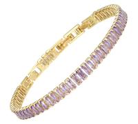RIZILIA Not-Your-Basic Bracelet de tennis minimaliste à déclaration pour femme - Rond/marquise/princesse - Zircon multicolore plaqué or 14 carats - Base de 16,5 cm avec rallonge de 17,8 à 19 cm