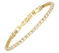 RIZILIA Not-Your-Basic Bracelet de tennis minimaliste à déclaration pour femme - Rond/marquise/princesse - Zircon multicolore plaqué or 14 carats - Base de 16,5 cm avec rallonge de 17,8 à 19 cm