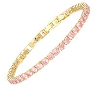 RIZILIA Not-Your-Basic Bracelet de tennis minimaliste à déclaration pour femme - Rond/marquise/princesse - Zircon multicolore plaqué or 14 carats - Base de 16,5 cm avec rallonge de 17,8 à 19 cm
