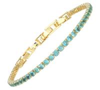 RIZILIA Not-Your-Basic Bracelet de tennis minimaliste à déclaration pour femme - Rond/marquise/princesse - Zircon multicolore plaqué or 14 carats - Base de 16,5 cm avec rallonge de 17,8 à 19 cm