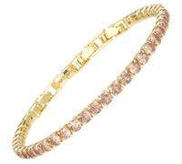 RIZILIA Not-Your-Basic Bracelet de tennis minimaliste à déclaration pour femme - Rond/marquise/princesse - Zircon multicolore plaqué or 14 carats - Base de 16,5 cm avec rallonge de 17,8 à 19 cm