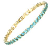 RIZILIA Not-Your-Basic Bracelet de tennis minimaliste à déclaration pour femme - Rond/marquise/princesse - Zircon multicolore plaqué or 14 carats - Base de 16,5 cm avec rallonge de 17,8 à 19 cm