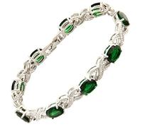 RIZILIA XOXO Link Bracelet de Tennis & Coupe de Ovale CZ [Émeraude Verte simulée] en Or Blanc plaqué, 18cm / 7inch