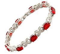 RIZILIA XOXO Link Bracelet de Tennis & Coupe de Ovale CZ [Rubis Rouge simulé] en Or Blanc plaqué, 18cm / 7inch