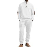 RIZUNTO Ensemble Survetement Homme Jogging Col Montant Sweatshirts et Sport Pantalon Combinaison de Sport pour Gym,(Ensembles) Blanc,L