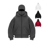 RIZUNTO Homme Zippé Cagoule Sweats à Capuche Pull Grande Balaclava Veste Y2K Hoodie Veste Masque Vent Moto Vélo Blouson Manteau,1 Gris,S