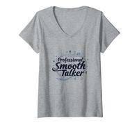 Rizzler Professional Smooth Talker Cadeau Amusant T-Shirt avec Col en V, Femme, Gris Chiné, M