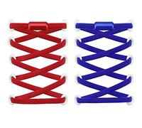 RJ-Sport 2 paires de lacets élastiques avec fermeture rapide - Système de laçage rapide pour un confort unique et un maintien solide - Avec capsules métalliques sans nouage, Rouge + bleu., L