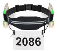 RJ-Sport Ceinture de numéro de Course avec Poche - Ceinture de Triathlon avec 6 Boucles en Gel énergétique pour Triathalon, Marathon, Course à Pied et Cyclisme, 01 Noir, Taille Unique