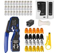 RJ11 RJ45 Cat5 Cat6 Network Cable Test Tool Network Cable Repair Tools Stripper Cutter Coaxial Connector Crimping Stripping Cat6e Cable Data Detector (Blue)