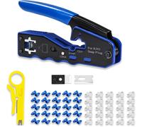 RJ45 All-in-One Crimping Tool Kit,Ethernet Crimping Pliers for Cat5e Cat6 Cat6a 8P8C Modular Connectors,with Mini Stripper,50pcs CAT6 Connectors and Covers