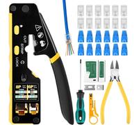 RJ45 Crimping Pliers,Network Tool Set with Network Cable Tester,50 x CAT6 Plugs,50 Boots for CAT5/CAT6/CAT7 Network Plugs