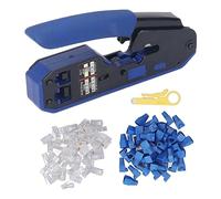 RJ45 Crimping Tool Kit | All - in - One Wire Terminal Crimper & Stripper for Cat5 / Cat5e / Cat6 | Pass Through Connector with 50 Jacks & Sleeves | Compact Ergonomic Design