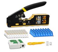 RJ45 Outil de Sertissage Kit, Pince à Sertir Ethernet Cat5 Cat5e Cat6, Ensemble d'outils de Sertissage RJ45 avec Testeur de Câble Réseau, 50 Connecteurs et Couvercles CAT6, Pince à Dénuder