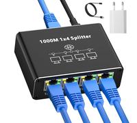 RJ45 Switch 4 Ports 1000Mbps Ethernet Switch,RJ45 Hub 1 to 4 Splitter with USB-C Cable and Charger for Computer,Hub,Network Switch,Router,Set-Top Box,Digital TV