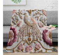 RJAVAGFZL 3D Imprimé Bird Embroidery Couverture Moelleuse Microfibre Literie Vintage Floral Couverture Lavable en Machine pour Étudiants Jeunes Adultes 70×80inch(180x200cm)