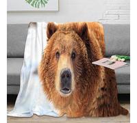 RJAVAGFZL 3D Imprimé Brown Bear Visage Plaid Moelleux Microfibre Sauvage Animal Portrait Couverture Respirante pour Jeunes Adultes Salariés Locataires 40x50inch(100x130cm)