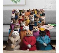 RJAVAGFZL 3D Imprimé Chat Portraits Jeté de Canapé Microfibre Doux Fashionable Animal Art Couverture de Voyage Compact pour Étudiants Campeurs Jeunes 80×90inch(200x230cm)