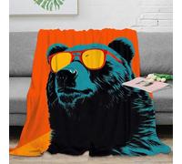RJAVAGFZL 3D Imprimé Cool Bear Sunglasses Plaid de Voyage Microfibre Literie Pop Art Design Jeté de Salon Respirant Inaltérable pour Propriétaires Locataires Adultes 60x80inch(150x200cm)