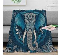 RJAVAGFZL 3D Imprimé Elephant Art Plaid Microfibre Anti-Bouloche Bleu Mandala Couverture de Lit Légère pour Étudiants Colocataires Jeunes Adultes 80×90inch(200x230cm)