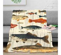 RJAVAGFZL 3D Imprimé Fish Illustrations Couverture Moelleuse Microfibre Literie Vintage Marine Art Couverture de Lit Cadeau Mariage pour Jeunes Mariés 50x60inch(127x152cm)