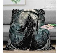 RJAVAGFZL 3D Imprimé Grim Reaper Couverture Microfibre Lavable en Machine Gothic Horror Art Plaid Chaud Antistatique pour Étudiants Jeunes Adultes 50x60inch(127x152cm)