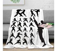 RJAVAGFZL 3D Imprimé Karate Silhouettes Jeté de Canapé Microfibre Chaud Martial Arts Action Couverture Cadeau pour Collègues Mentors 80×90inch(200x230cm)