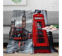RJAVAGFZL 3D Imprimé London Street scène Plaid de Voyage Microfibre Compact Vintage Red Bus Jeté de Canapé Inaltérable pour Étudiants Jeunes Voyageurs 60x80inch(150x200cm)