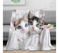 RJAVAGFZL 3D Imprimé Mignon Kittens Plaid Microfibre Infroissable Adorable Animal Photo Couverture de Lit Douce pour Jeunes Gammers Salariés Locataires 40x50inch(100x130cm)