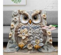RJAVAGFZL 3D Imprimé Owl Embroidery Plaid de Voyage Microfibre Compact Floral Art Design Jeté de Canapé Inaltérable pour Étudiants Jeunes Voyageurs 60x80inch(150x200cm)