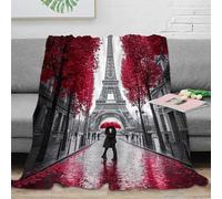 RJAVAGFZL 3D Imprimé Paris Eiffel Tower Jeté de Lit Microfibre Literie Romantic Street scène Plaid de Salon Légère Antistatique pour Voyageurs Familles Invités 50x60inch(127x152cm)