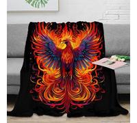 RJAVAGFZL 3D Imprimé Phoenix Fire Art Plaid de Voyage Microfibre Compact Mythique Bird Design Couverture Anti-Bouloche pour Jeunes Campeurs Voyageurs 60x80inch(150x200cm)