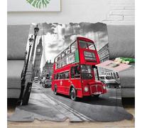 RJAVAGFZL 3D Imprimé Red Double Decker Bus Plaid Moelleux Microfibre Chaud London Street scène Couverture Infroissable pour Adultes Couples Propriétaires 60x80inch(150x200cm)