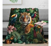 RJAVAGFZL 3D Imprimé Tiger in Jungle Couverture Microfibre Respirante Sauvage Animal Art Plaid Chaud Légère pour Étudiants Jeunes Adultes Voyageurs 80×90inch(200x230cm)