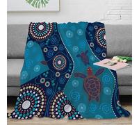 RJAVAGFZL 3D Imprimé Turtle Art Couverture Microfibre Ultra Douce Indigenous Dot Plaid Chaud Toutes Saisons pour Colocataires Jeunes Voyageurs 50x60inch(127x152cm)