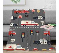 RJAVAGFZL 3D Imprimé Urgence Vehicles Couverture de Lit Microfibre Chaude Dessin animé Street scène Jeté de Canapé Doux pour Étudiants Colocataires Locataires 60x80inch(150x200cm)
