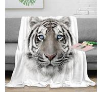 RJAVAGFZL 3D Imprimé White Tiger Visage Couverture de Lit Microfibre Chaude Sauvage Animal Portrait Jeté de Canapé Cadeau Noël pour Amoureux Famille 80×90inch(200x230cm)