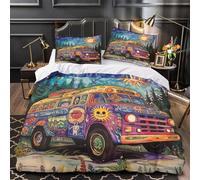 RJAVAGFZL Bus psychédélique Impression 3D 3 pièces Housse de Courtepointe Style Artistique Hippie Vintage Housse de Couette Microfibre Doux Respirant pour Filles Enfants Adultes Double（200x200cm）