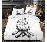 RJAVAGFZL Croquis Autour du feu de Camp Impression 3D 3 pièces Housse de Couette Housse de Courtepointe Microfibre Respirant Fermeture éclair pour Adolescents Femmes Adultes Single (135x200cm)